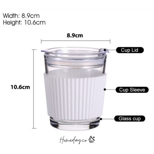 350ml Portable Glass Cup with Lid