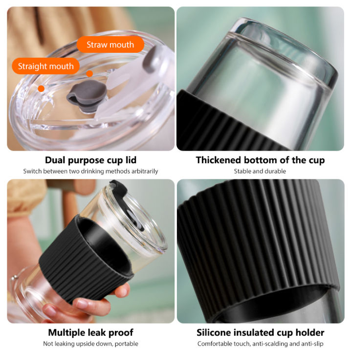 350ml Portable Glass Cup with Lid