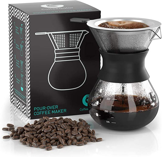 Pour Over Coffee Maker - Glass Carafe & Stainless-Steel Mesh Filter